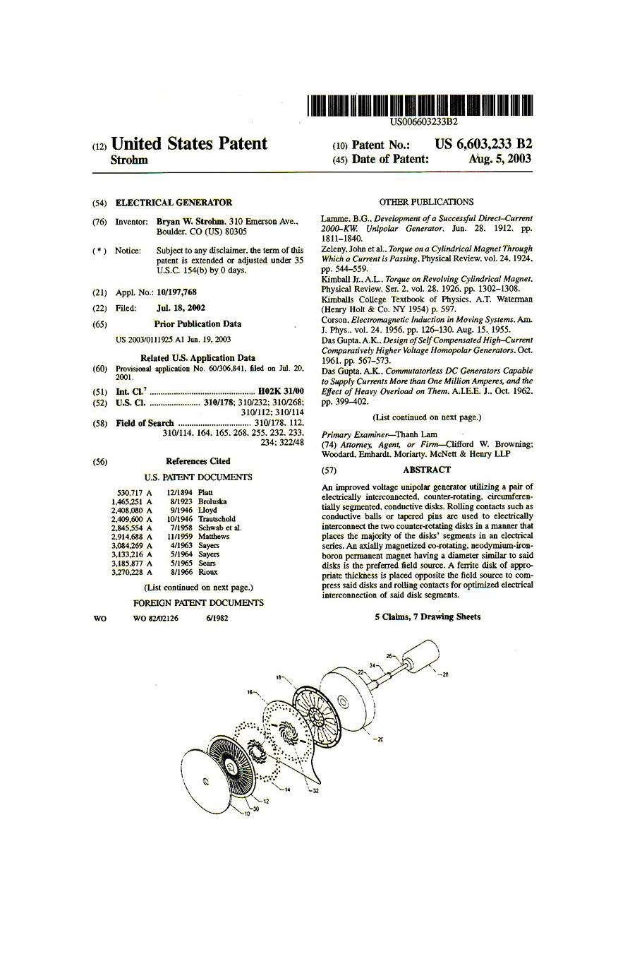Bryan Strohm’s 2003 Patent Magvortechs DC Generators Designs
